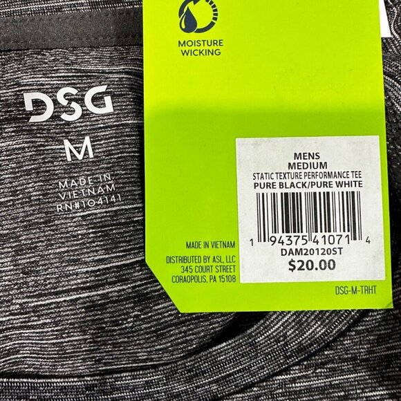 DSG Mens‎ Size M Pure Black White Wicking Static Texture Performance T-Shirt - Picture 5 of 5